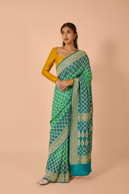 Handwoven Blue Bandhani Sari