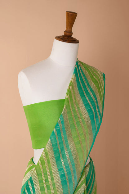 Handwoven Green Georgette Sari