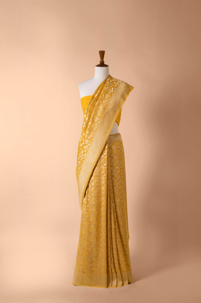 Handwoven Yellow Georgette Sari