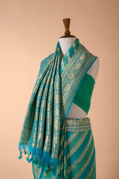 Handwoven Blue Georgette Sari