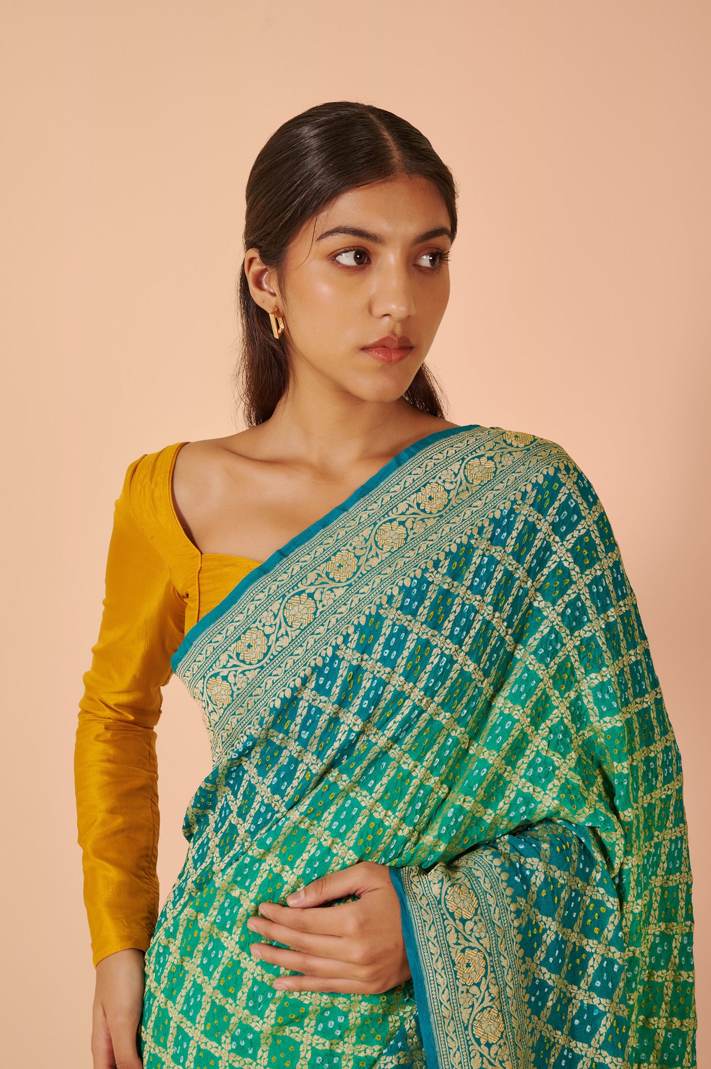 Handwoven Blue Bandhani Sari