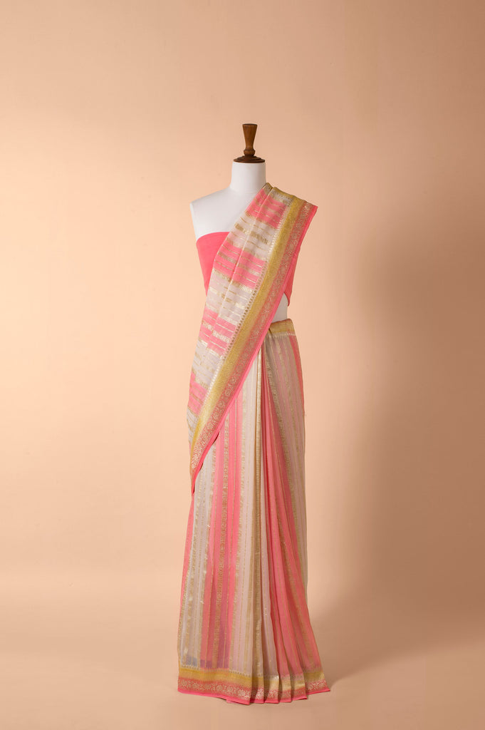 Handwoven Pink Georgette Sari