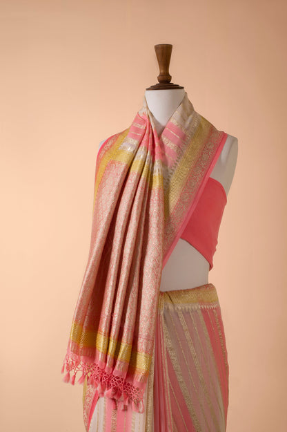 Handwoven Pink Georgette Sari