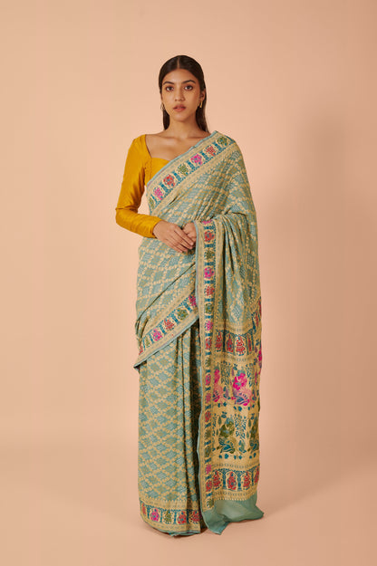 Handwoven Blue Bandhani Sari