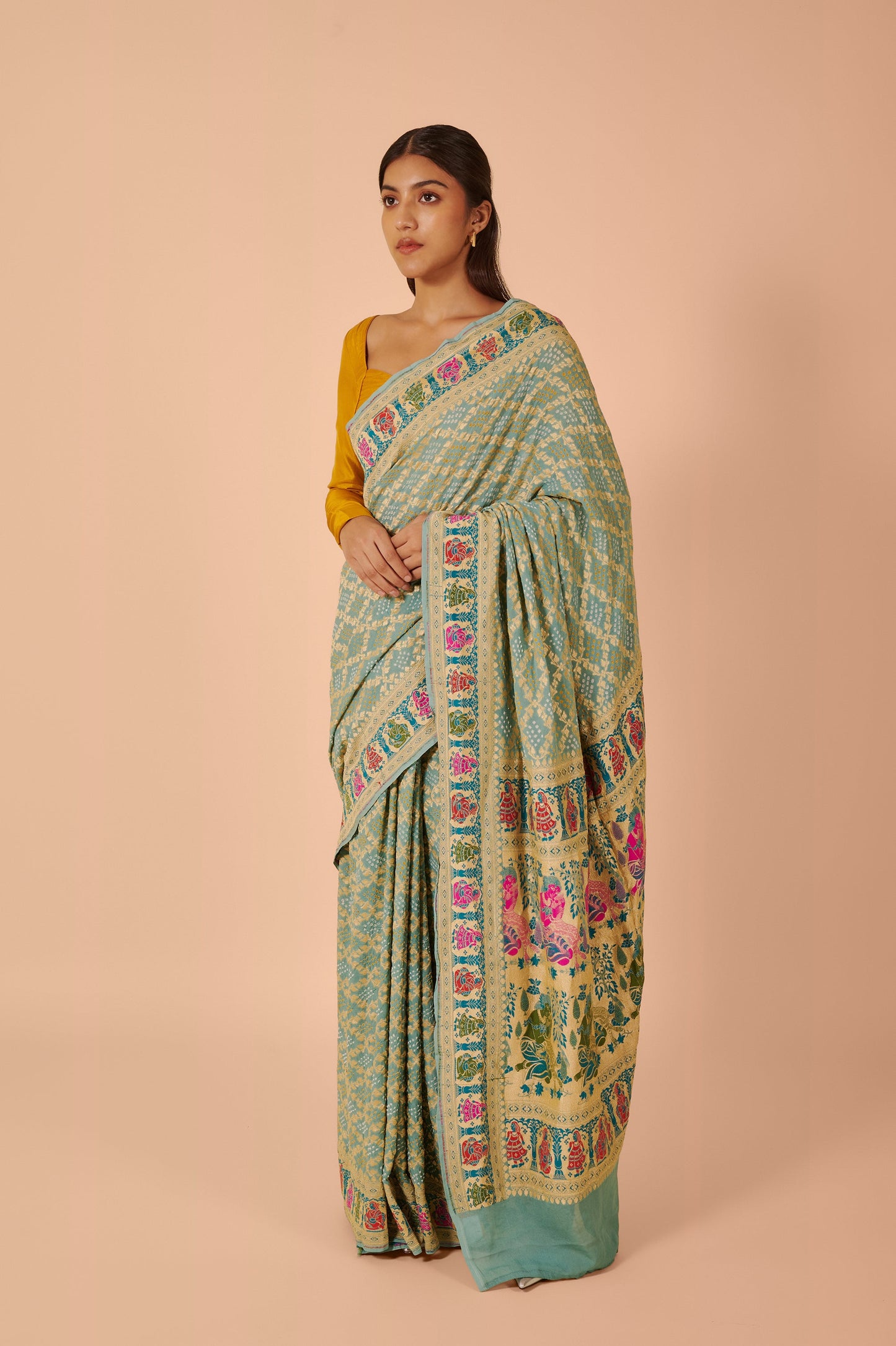 Handwoven Blue Bandhani Sari