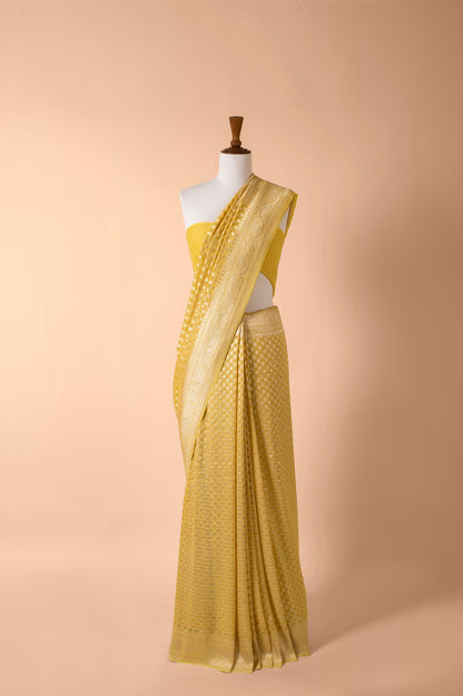 Handwoven Yellow Georgette Sari