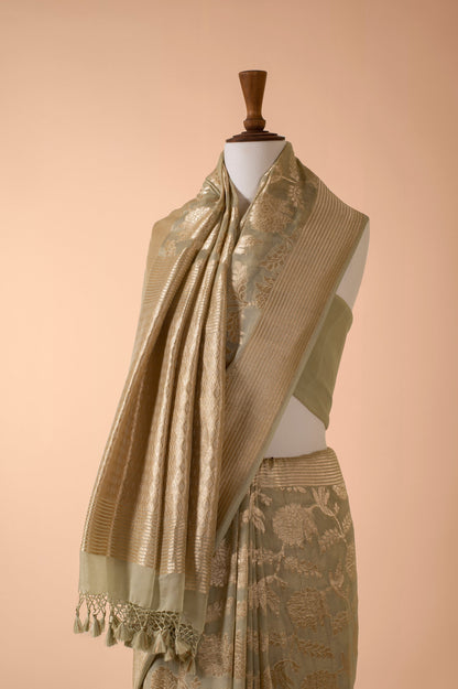 Handwoven Green Georgette Sari