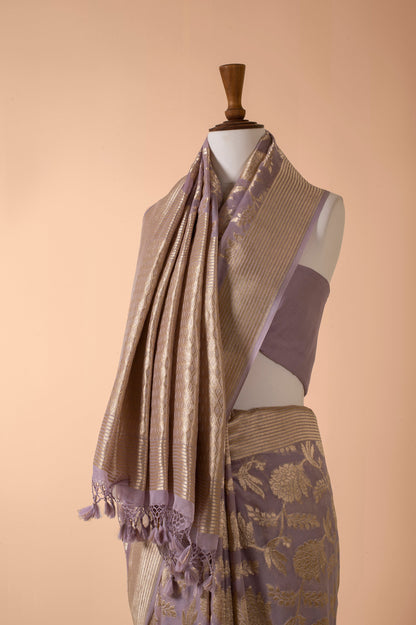 Handwoven Purple Georgette Sari