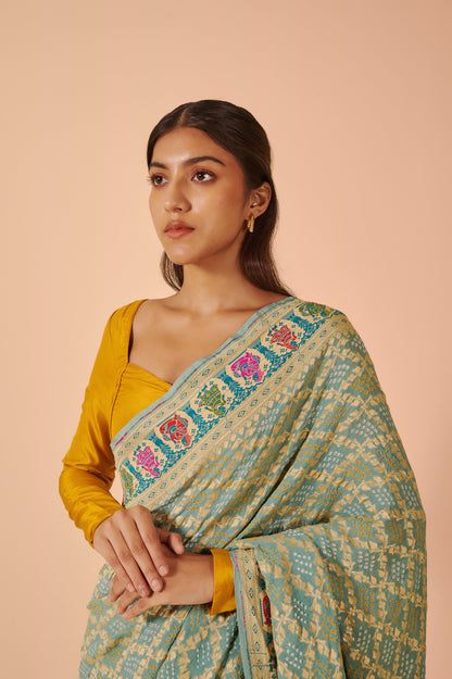 Handwoven Blue Bandhani Sari