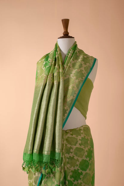 Handwoven Green Georgette Sari