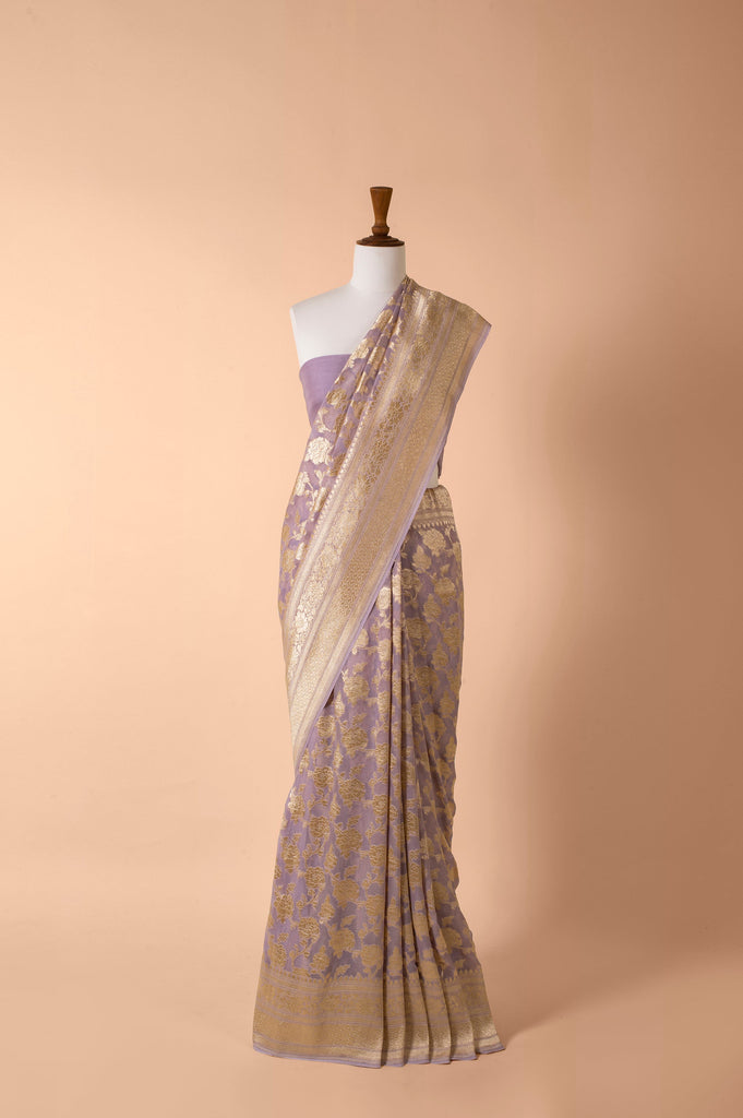 Handwoven Mauve Georgette Sari