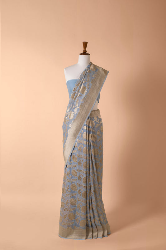 Handwoven Blue Georgette Sari