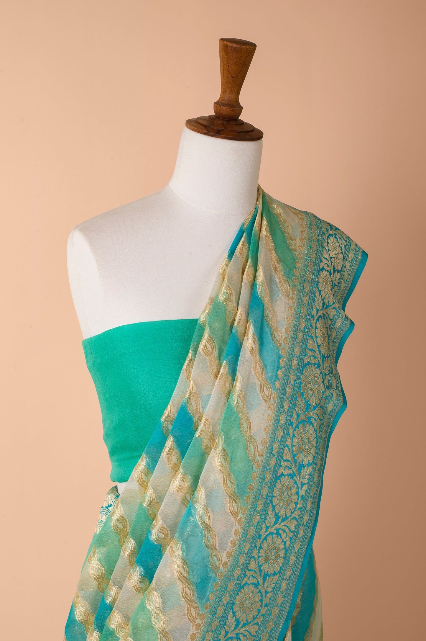 Handwoven Blue Georgette Sari