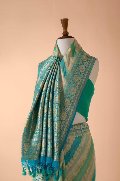 Handwoven Blue Georgette Sari