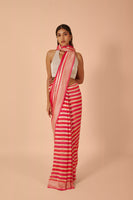 Handwoven Pink Georgette Sari
