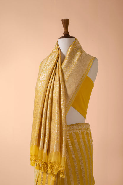 Handwoven Yellow Georgette Sari