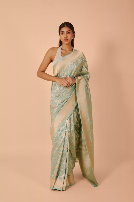 Handwoven Blue Silk Sari