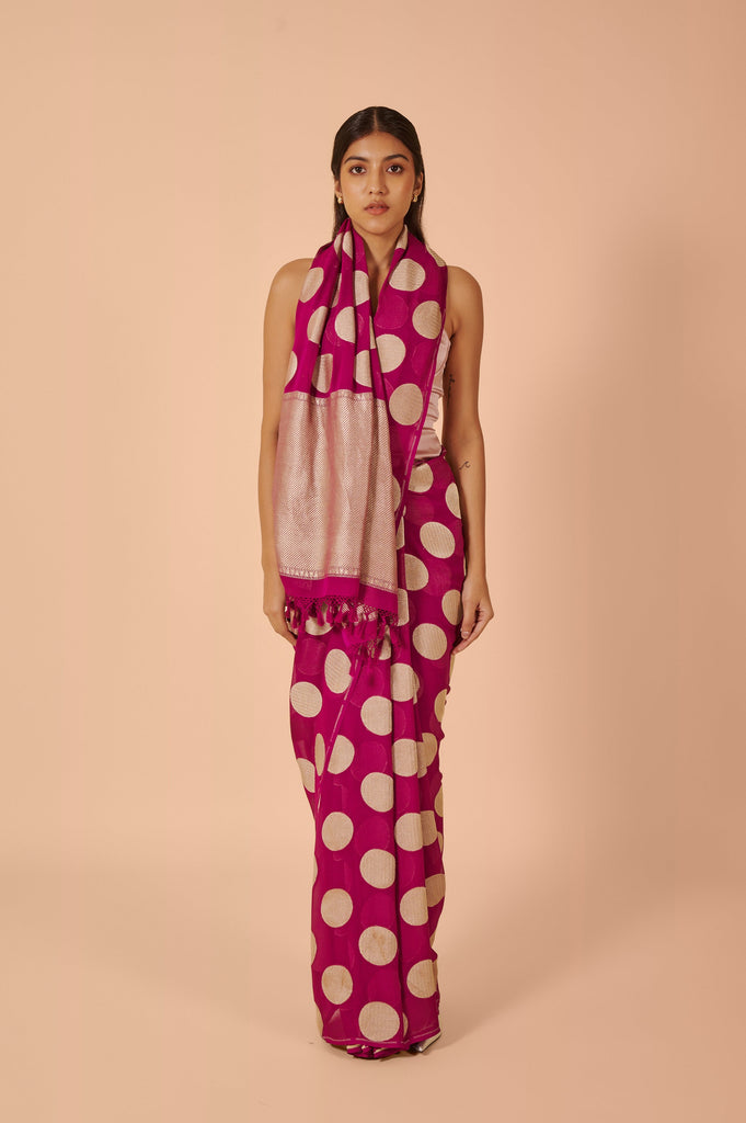 Handwoven Wine Georgette Sari