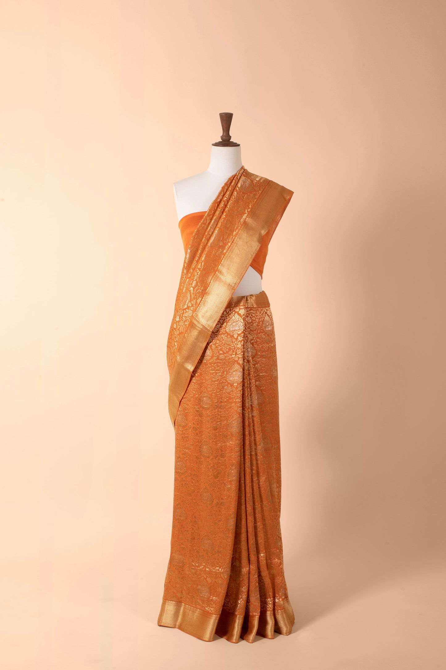 Handwoven Orange Georgette Sari