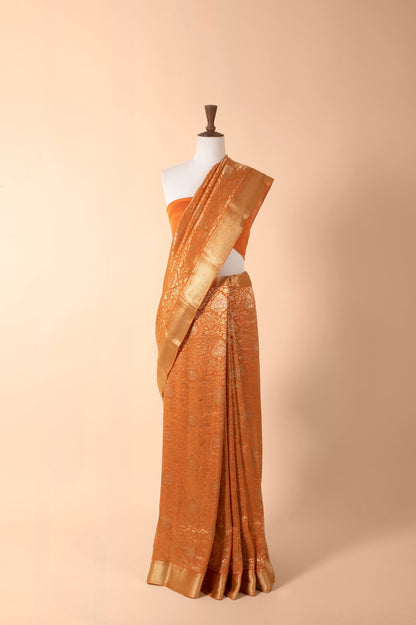 Handwoven Orange Georgette Sari