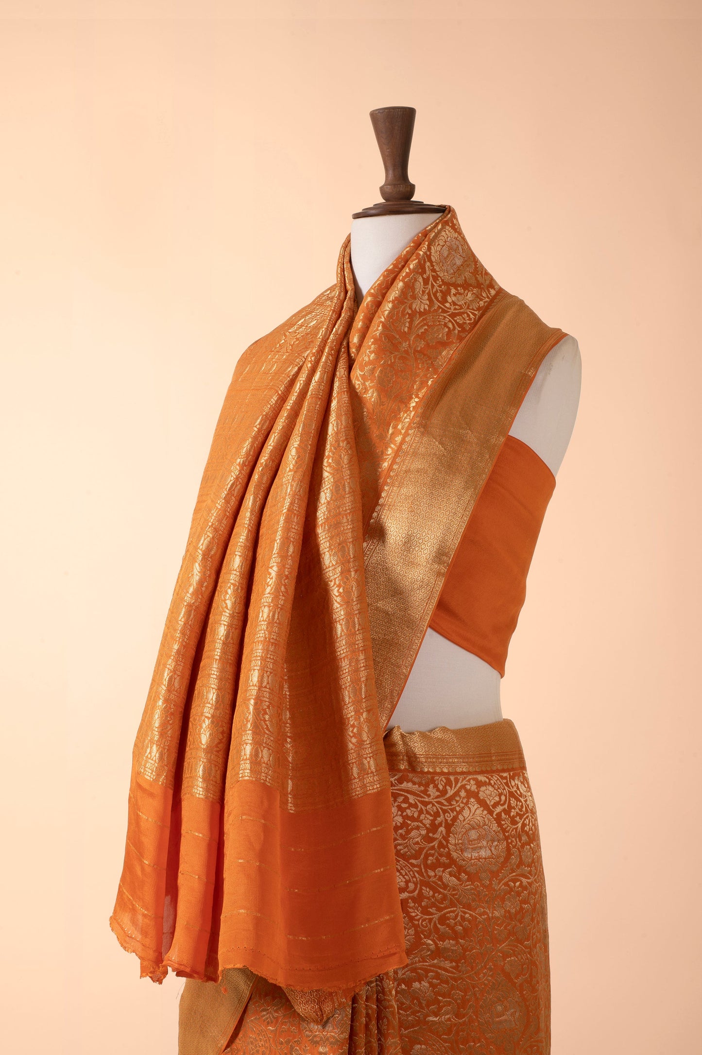 Handwoven Orange Georgette Sari