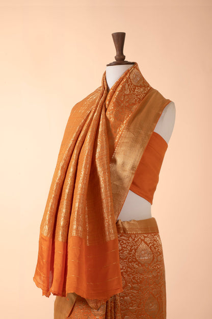 Handwoven Orange Georgette Sari