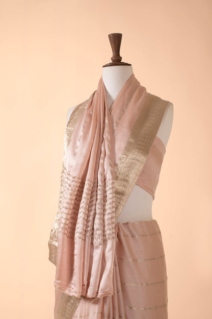 Handwoven Mauve Satin Crepe Sari