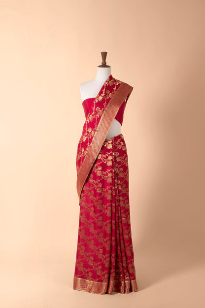 Handwoven Red Georgette Sari