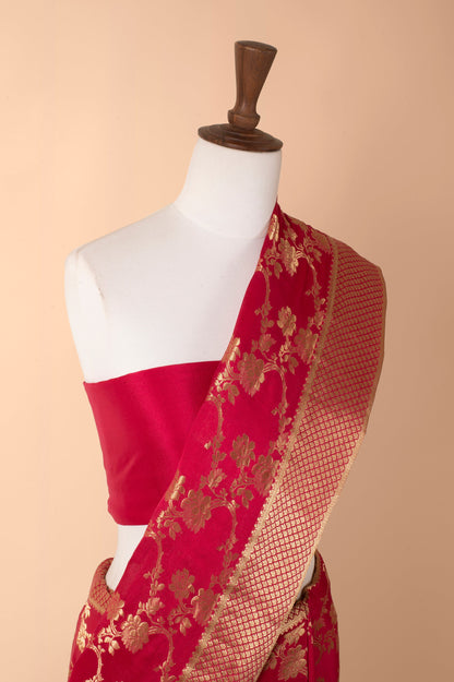 Handwoven Red Georgette Sari