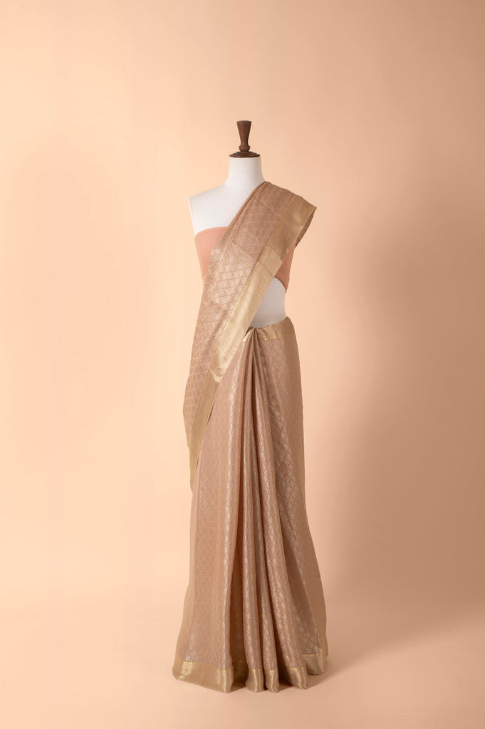 Handwoven Beige Georgette Sari