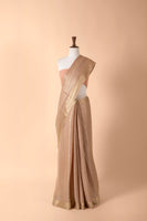 Handwoven Beige Georgette Sari