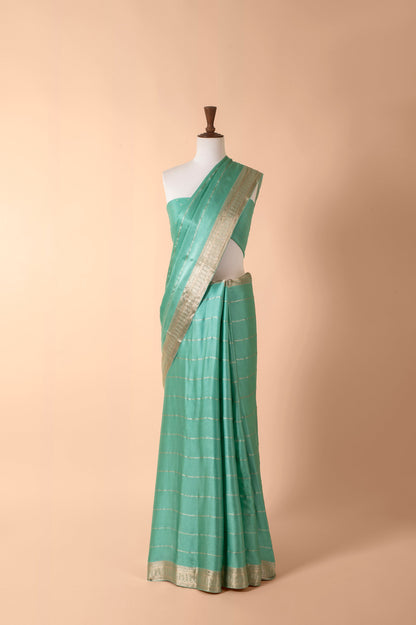 Handwoven Green Satin Crepe Sari