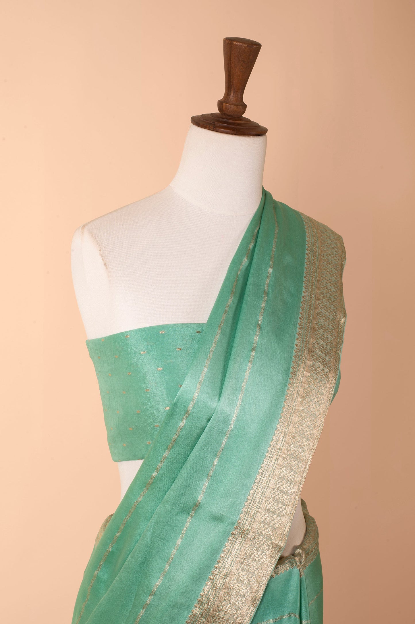 Handwoven Green Satin Crepe Sari