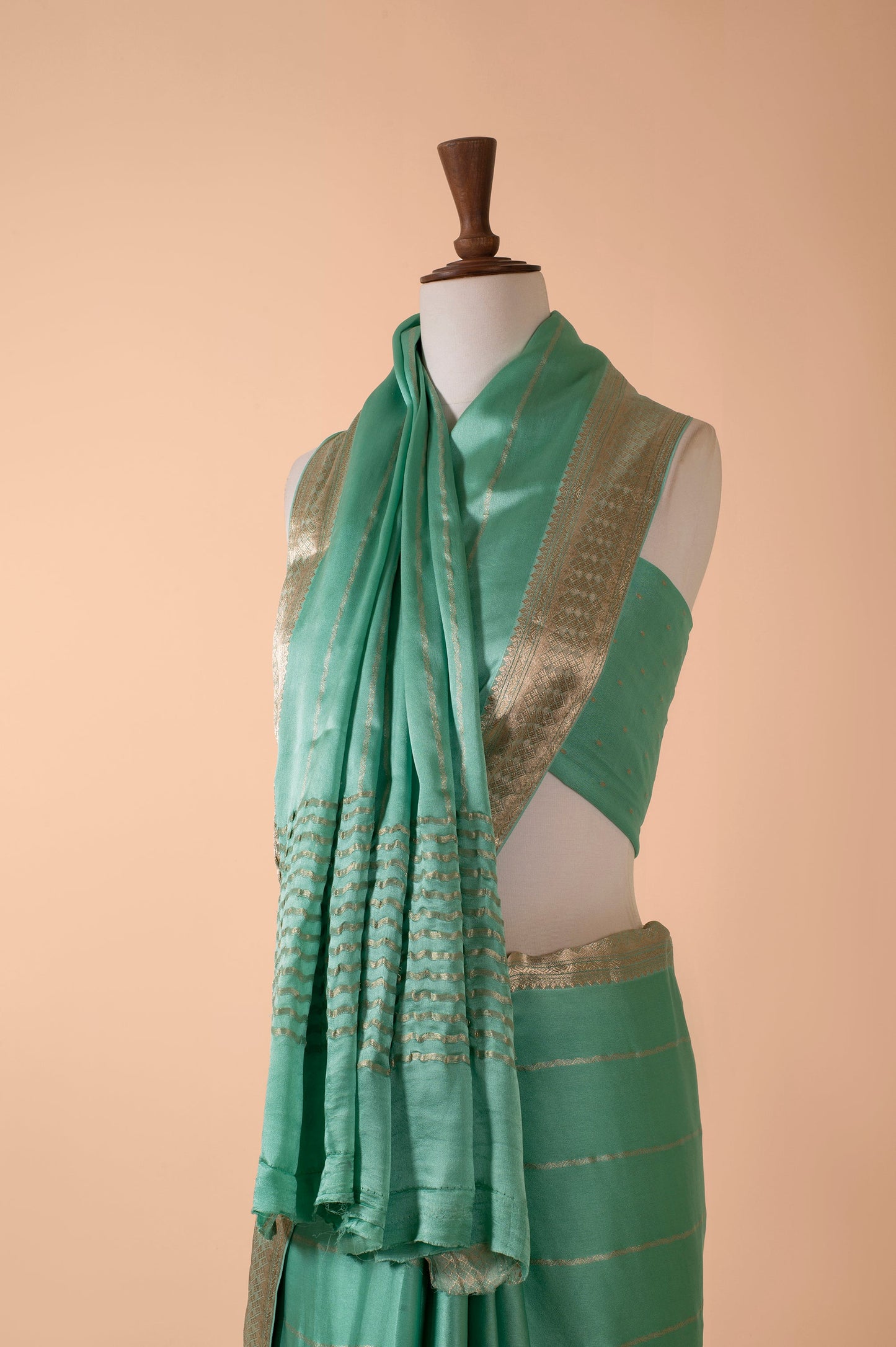 Handwoven Green Satin Crepe Sari