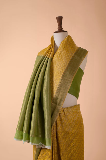 Handwoven Mustard Georgette Sari