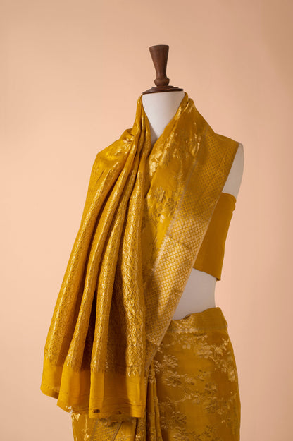 Handwoven Yellow Georgette Sari