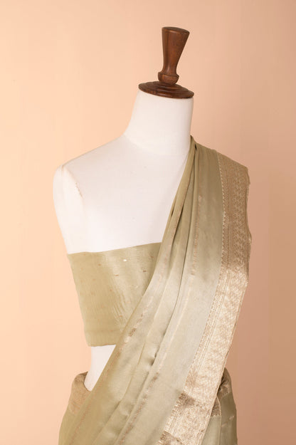 Handwoven Green Satin Crepe Sari