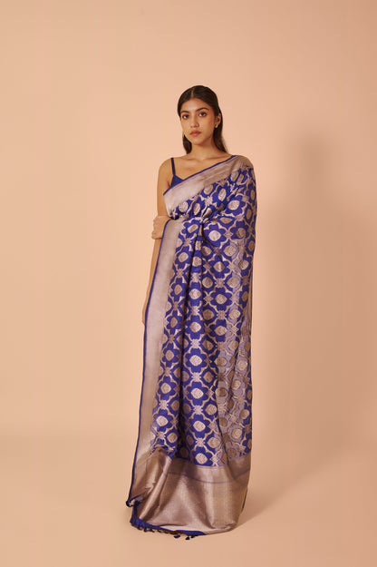 Handwoven Blue Silk Sari