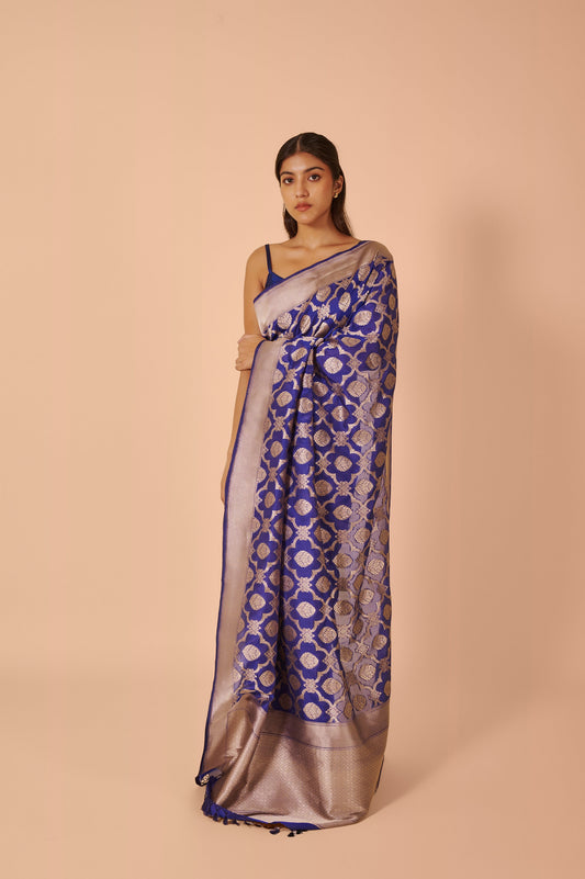 Handwoven Blue Silk Sari