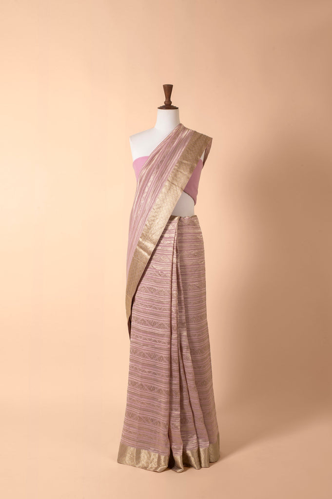 Handwoven Mauve Georgette Sari