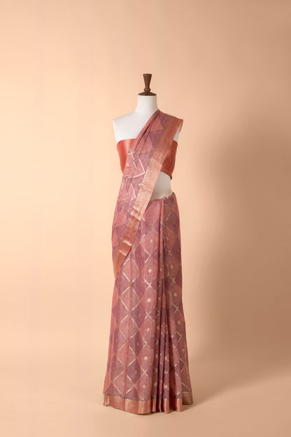 Handwoven Peach Tissue Sari