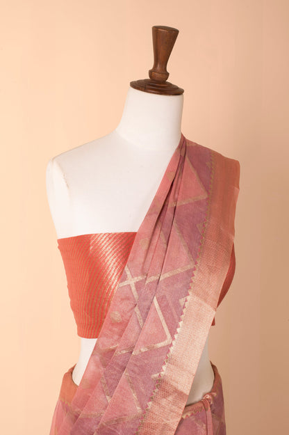 Handwoven Peach Tissue Sari