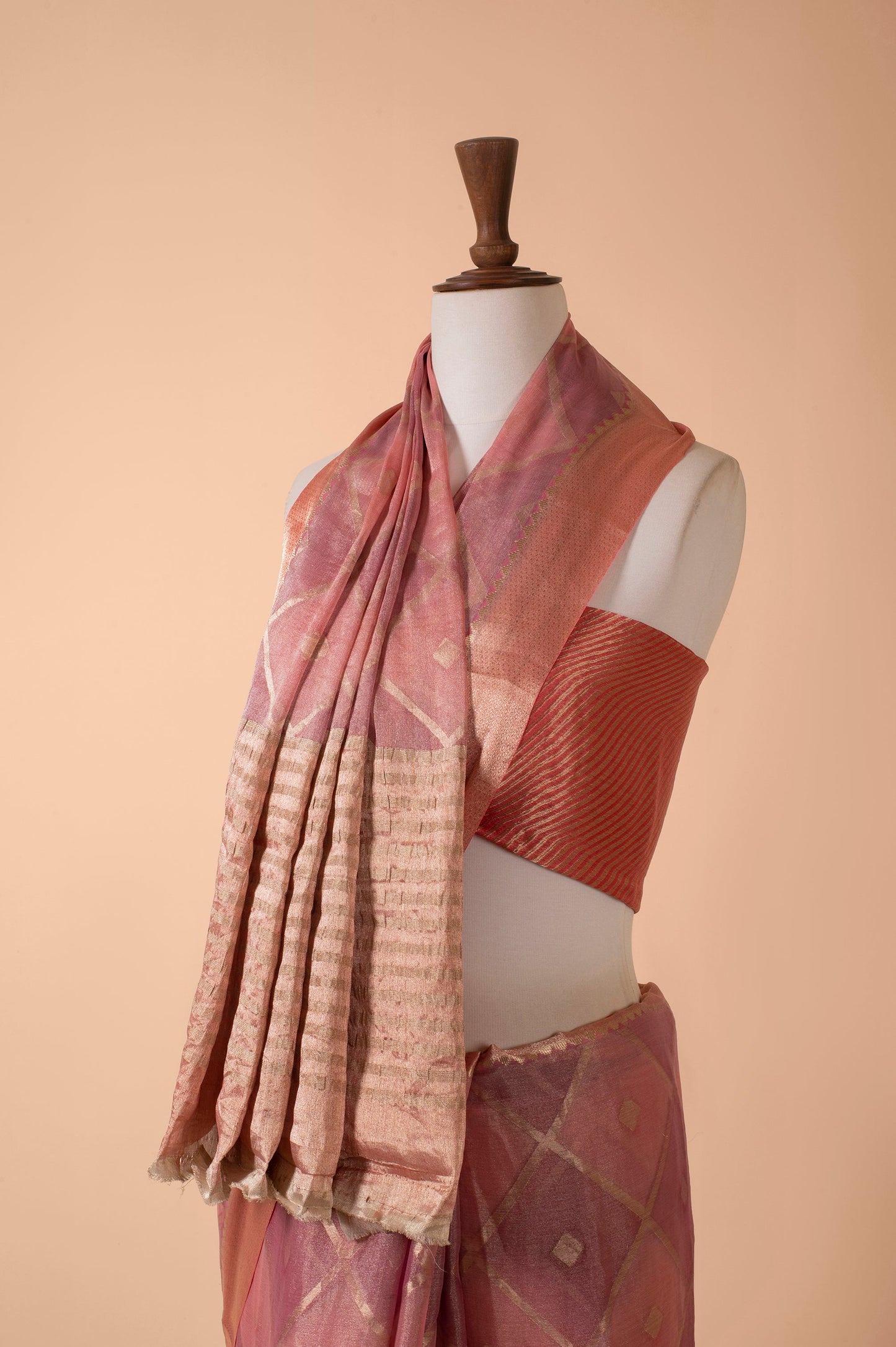 Handwoven Peach Tissue Sari