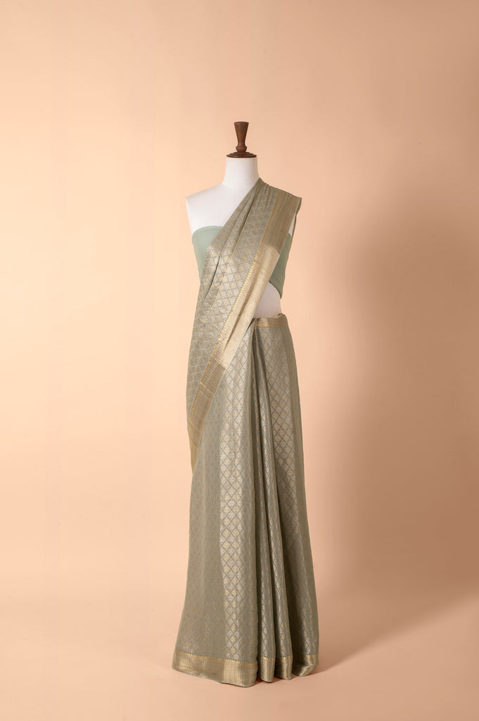 Handwoven Green Georgette Sari