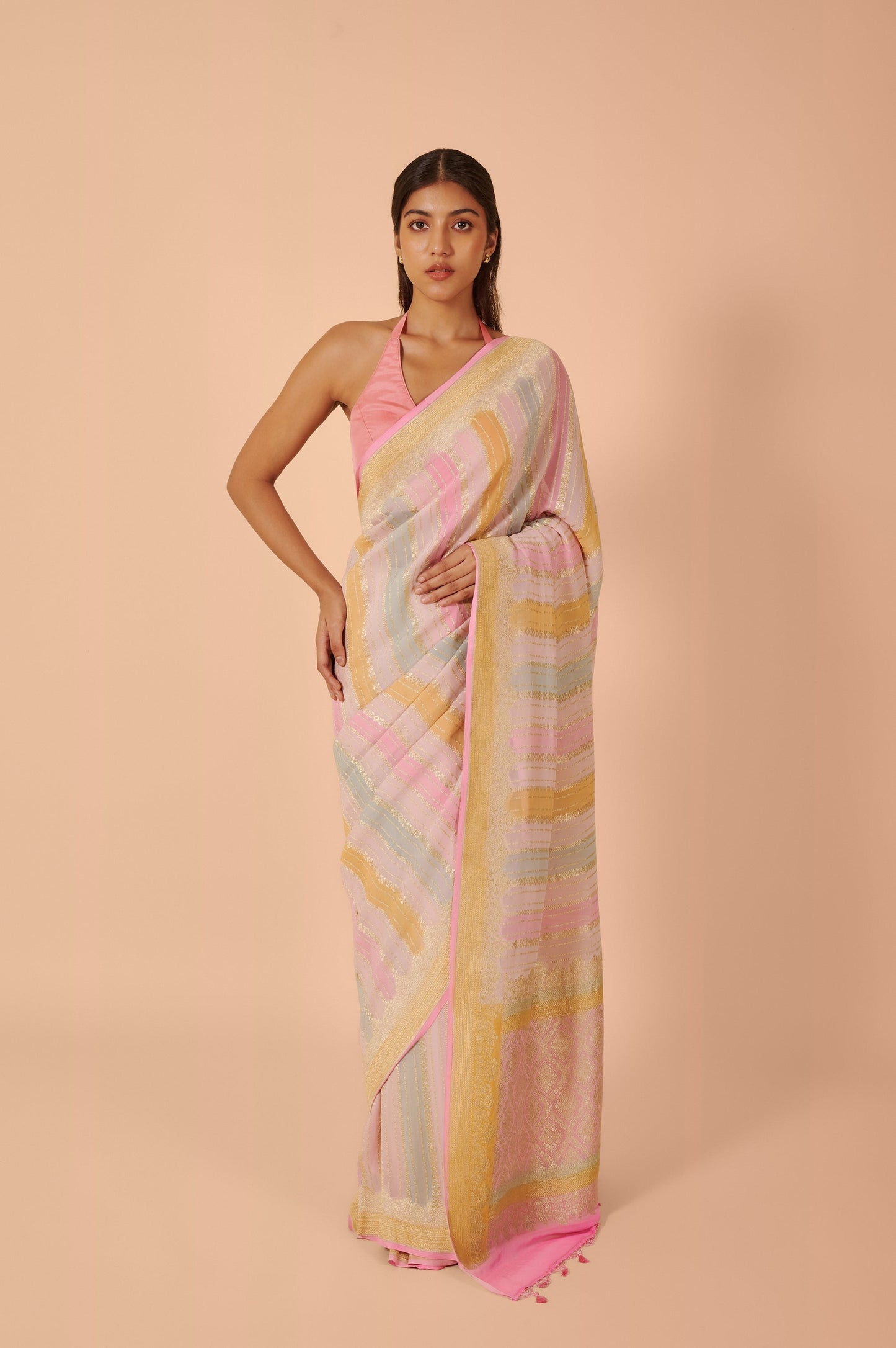 Handwoven Multicolor Georgette Sari