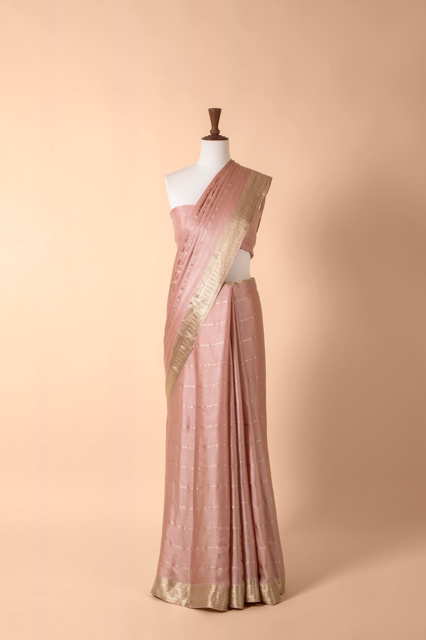 Handwoven Pink Satin Crepe Sari