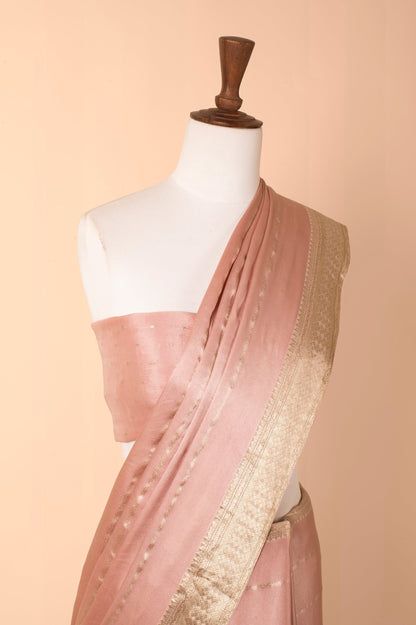 Handwoven Pink Satin Crepe Sari