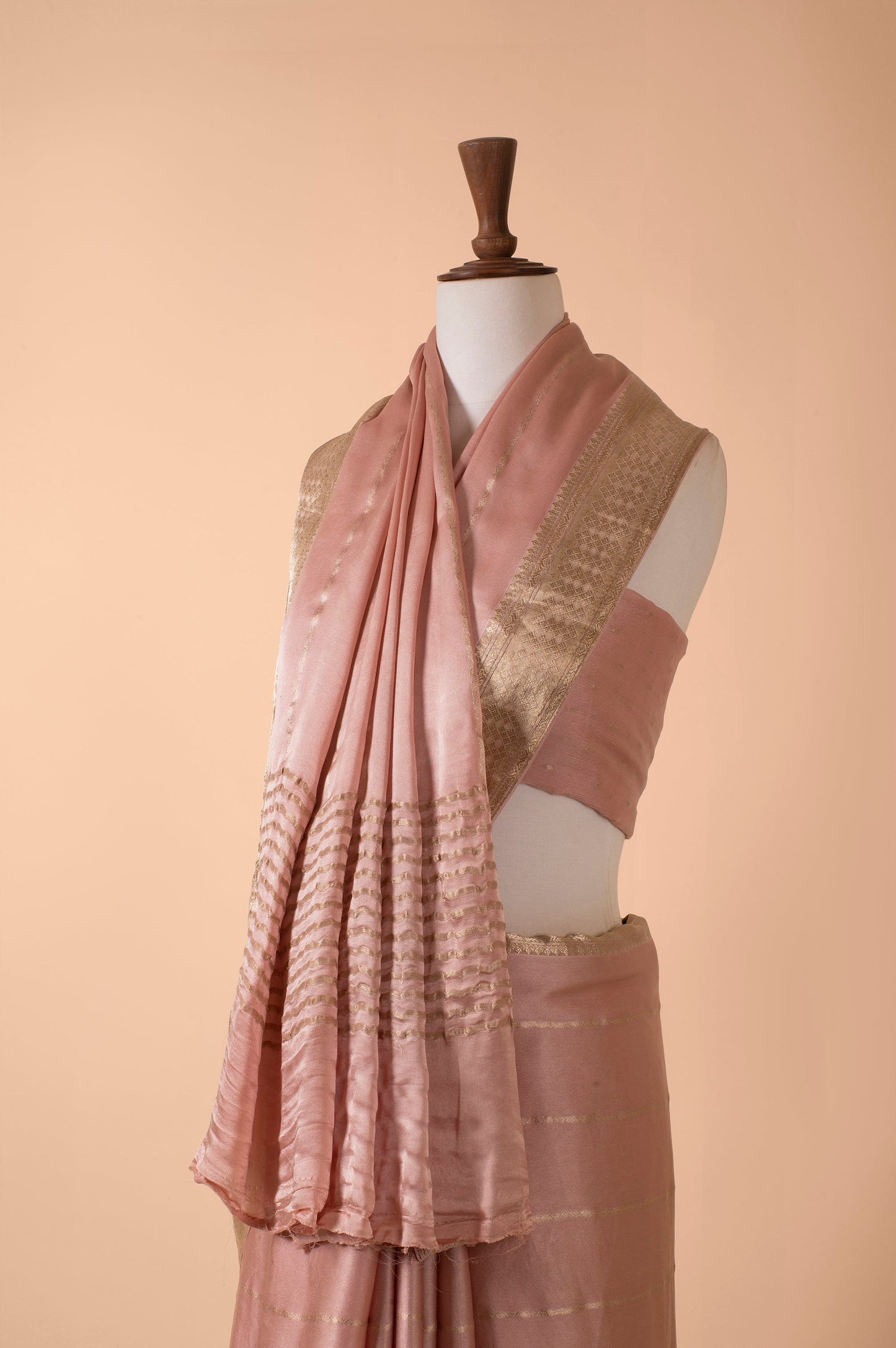 Handwoven Pink Satin Crepe Sari