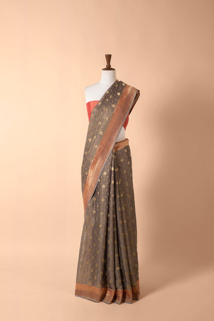 Handwoven Grey Tissue Sari