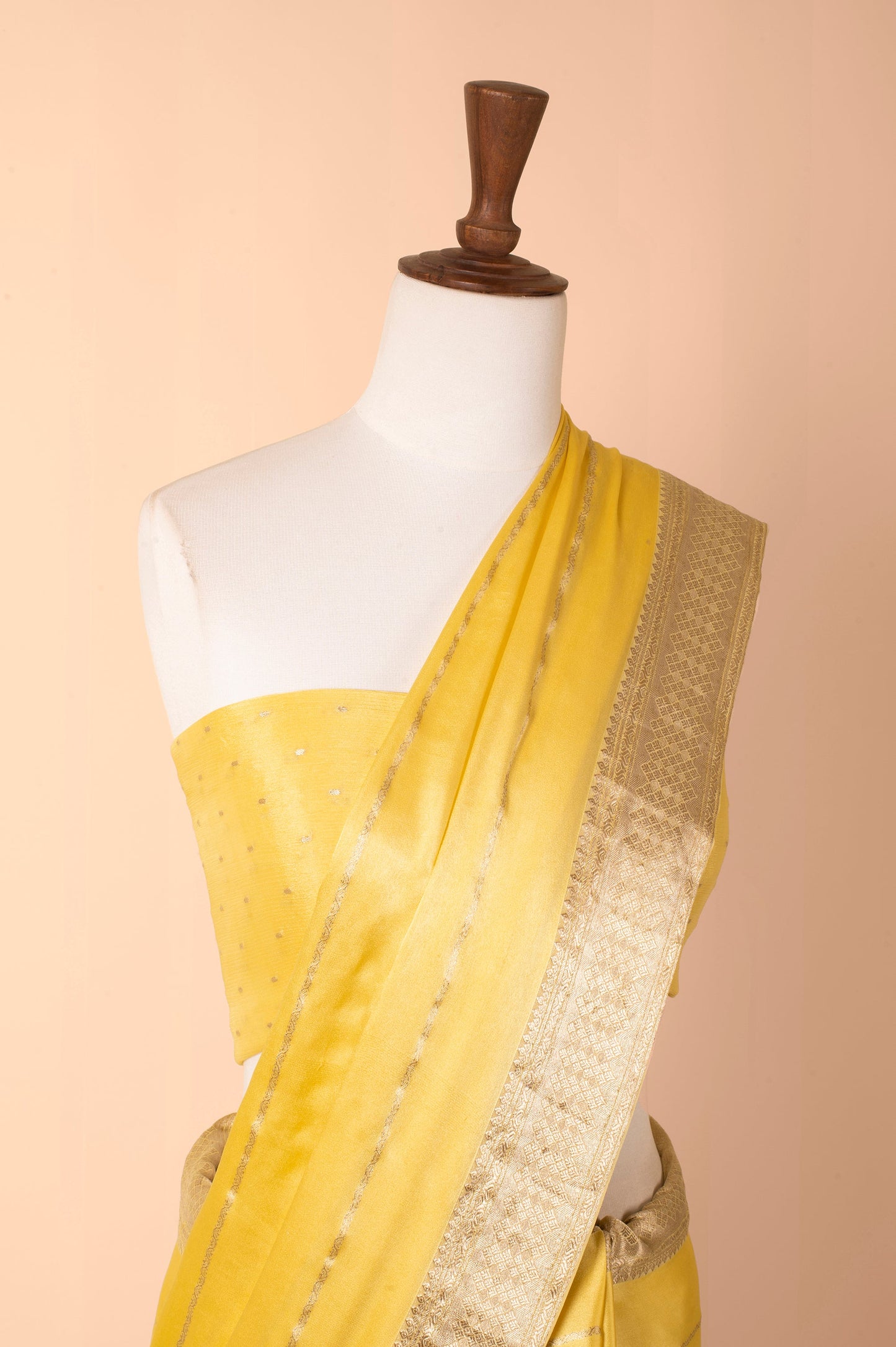 Handwoven Yellow Satin Crepe Sari